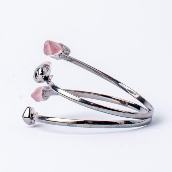 Rose Quartz, Polished Crystal, Layered Bangle - Picture 2 of 9